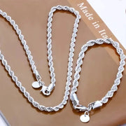 4mm Fried Dough Twists Necklace And Bracelet Set For Men And Women Unisex Iron Alloy Jewelry 2 Piece