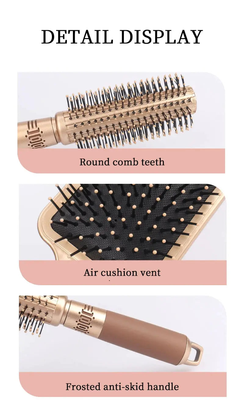 Simples Market hair detangler brush in gold-tone with round comb teeth, air-cushion vent, and frosted anti-skid handle