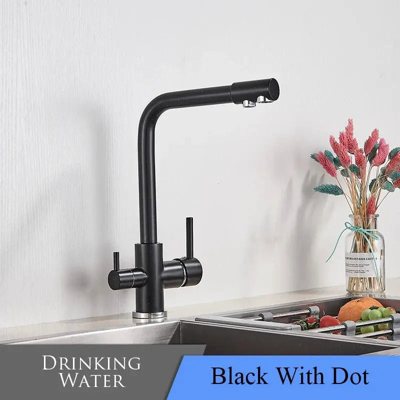 Kitchen faucet Simples Market black matte with dual swivel spout and hot/cold controls