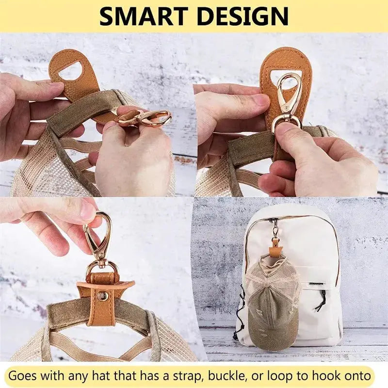 Travel Hat Clip Leather Hands Free Latch Clip For Golf Baseball Caps Towel Glove Wallet Storage