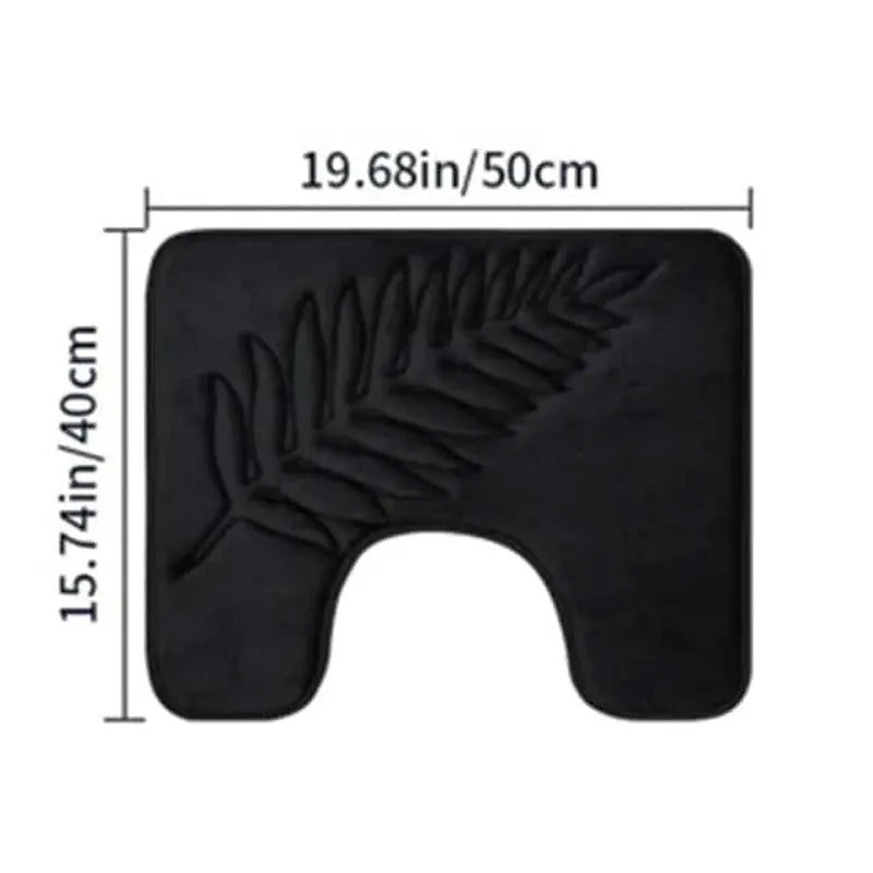 Simples Market 3-piece memory-foam bathroom mat set; black contour toilet rug with leaf pattern