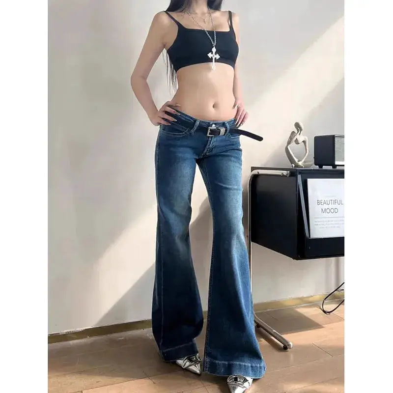 Lucyever Y2K Streetwear Low Waisted Jeans Women Wide Leg Denim Flares