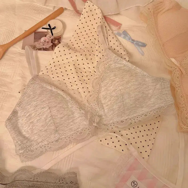 SP&CITY lace gray triangular-cup bra for small chests, wire-free, breathable.