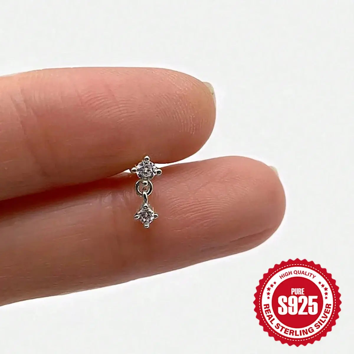 Sterling silver drop stud earring with zircon stones, S925 Simples Market