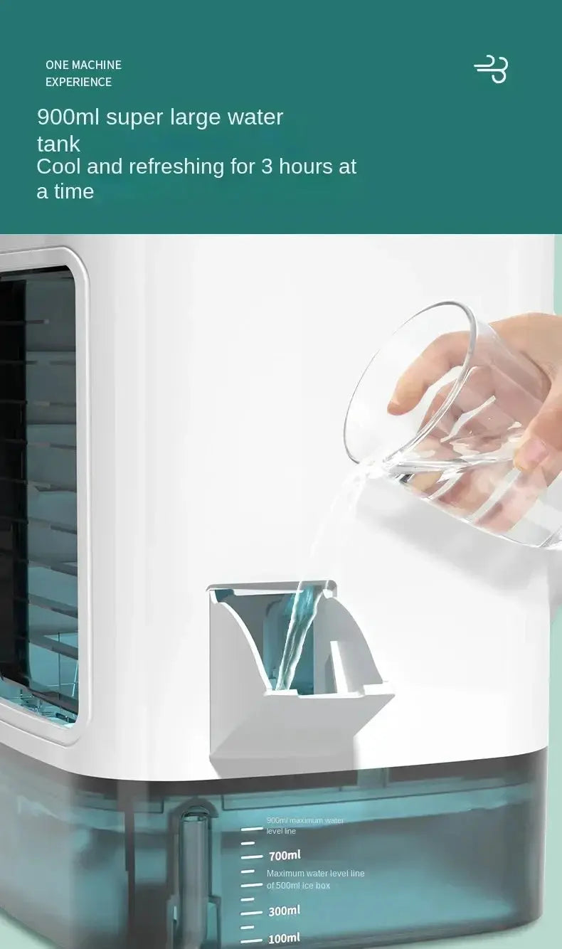 HOMEFISH desktop humidifier with 900ml water tank, USB powered, quiet operation, hand pouring water into the reservoir
