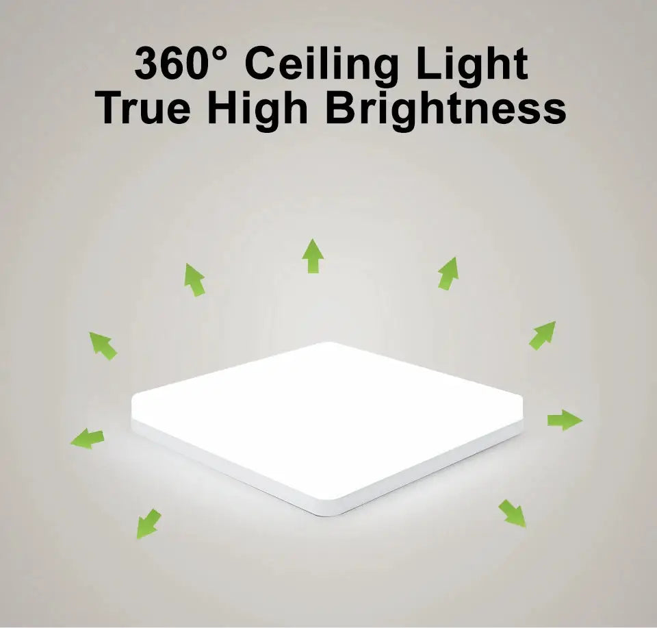 MARPOU square LED ceiling lamp by Simples Market; white finish with 360° illumination, 18-48W options
