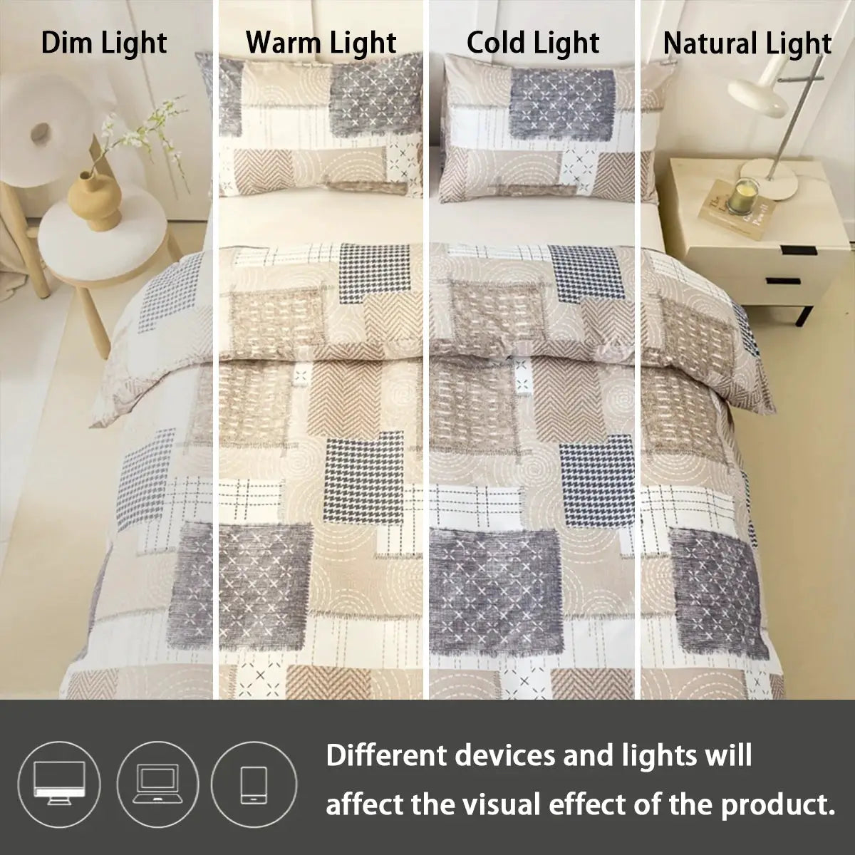 Simples Market 3pc patchwork duvet cover set (1 duvet cover + 2 pillowcases) in beige and gray tones