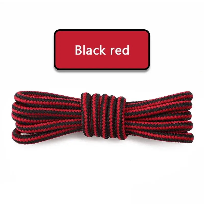 Round cotton shoelaces, black and red striped, coiled bundle, 1 pair