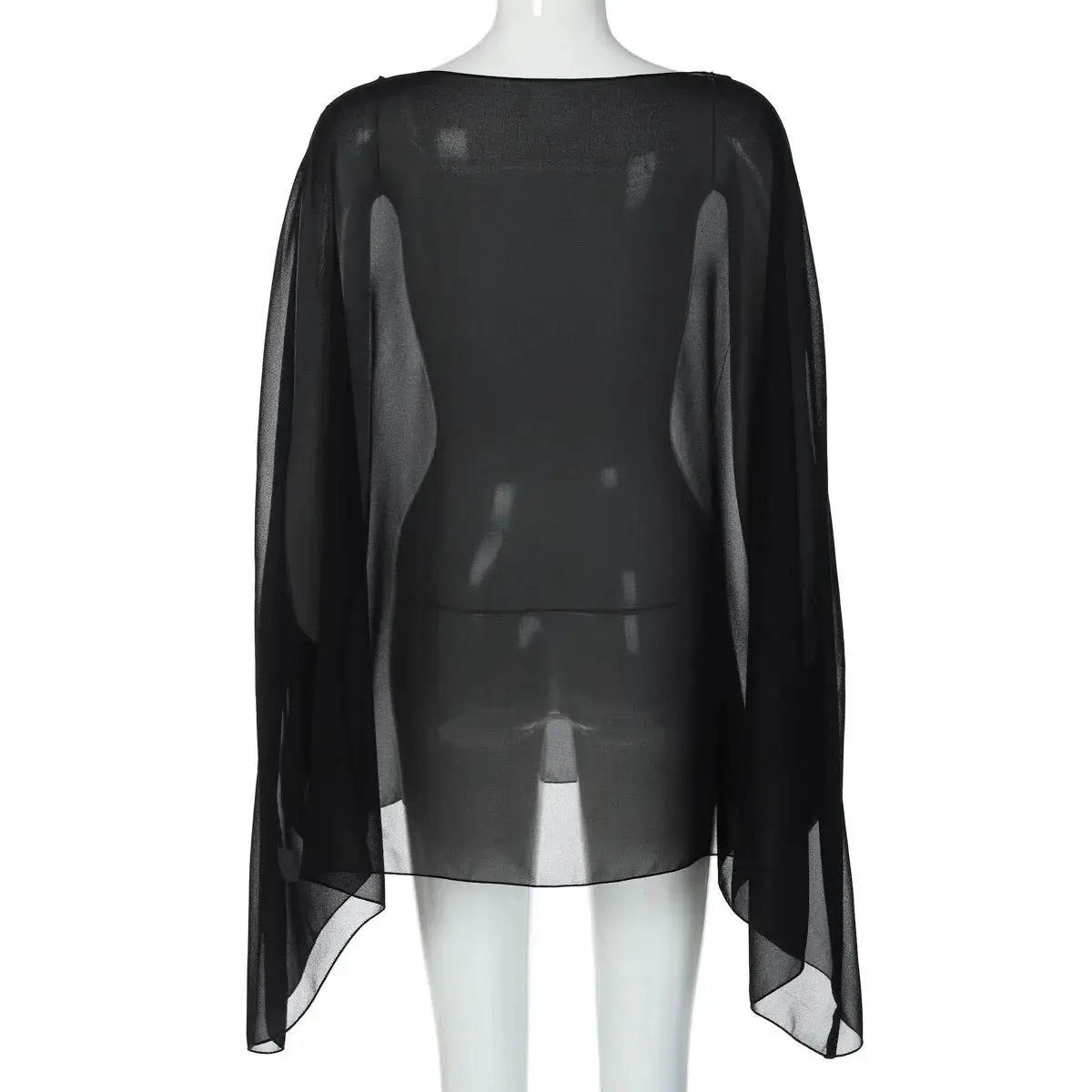 Chiffon blouse, black see-through top with long sheer sleeves