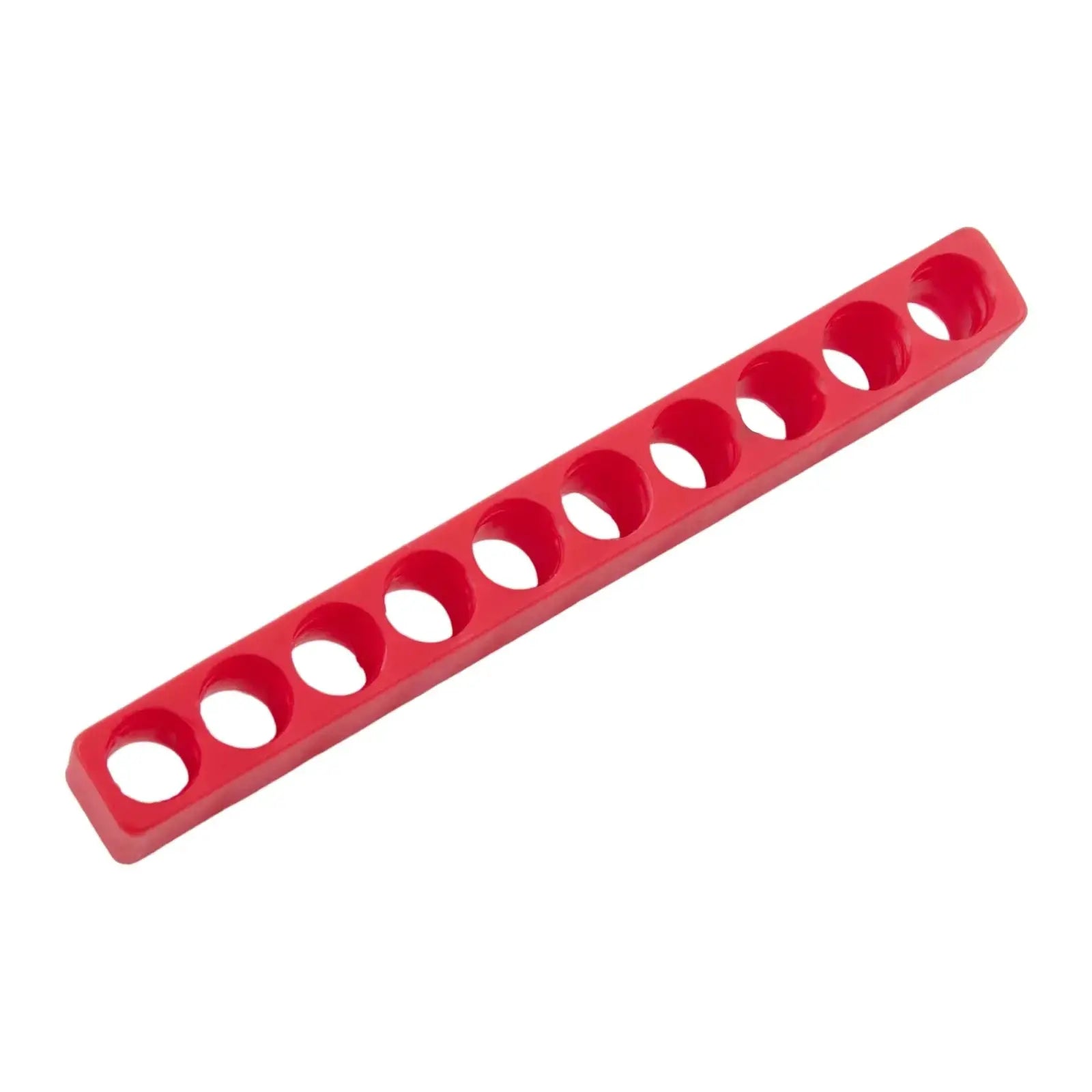 Red plastic 10-hole bit holder for 1/4-inch hex screwdriver bits