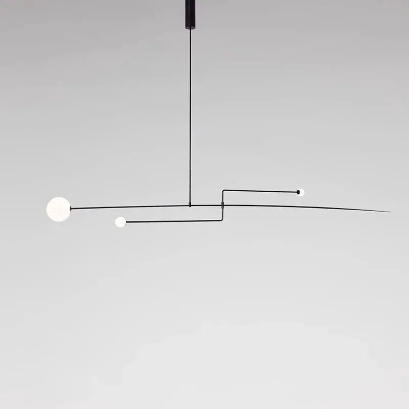 Nordic minimalist chandelier with black geometric line frame and two white globe bulbs