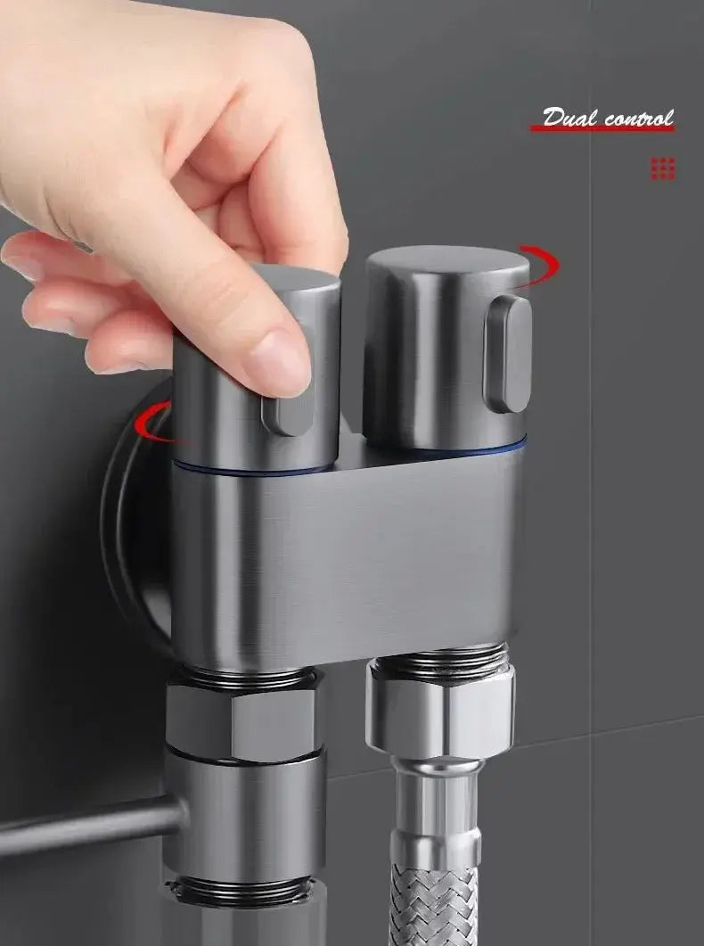 Bidet sprayer set with dual outlets, stainless steel, wall-mounted by Simples Market