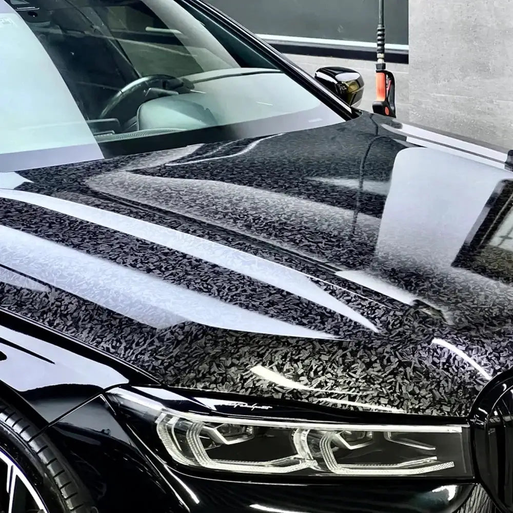 Carbon fiber film glossy black car hood wrap by Simples Market, self-adhesive vinyl
