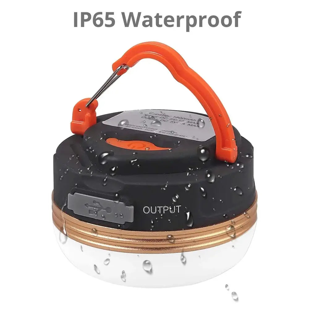 Simples Market 10W USB rechargeable camping lantern with orange handle, IP65 waterproof