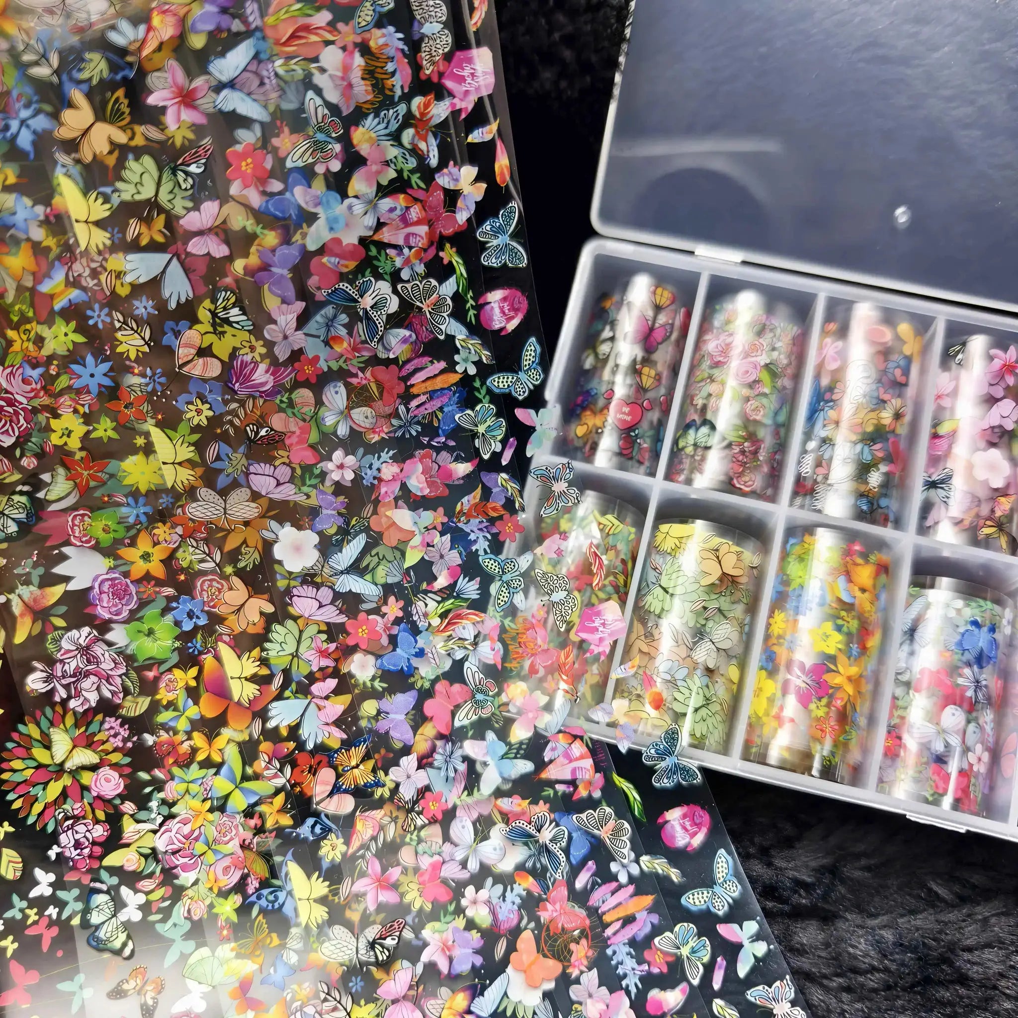 Nail foil decals 10 rolls; butterfly and floral designs for nail art by Simples Market