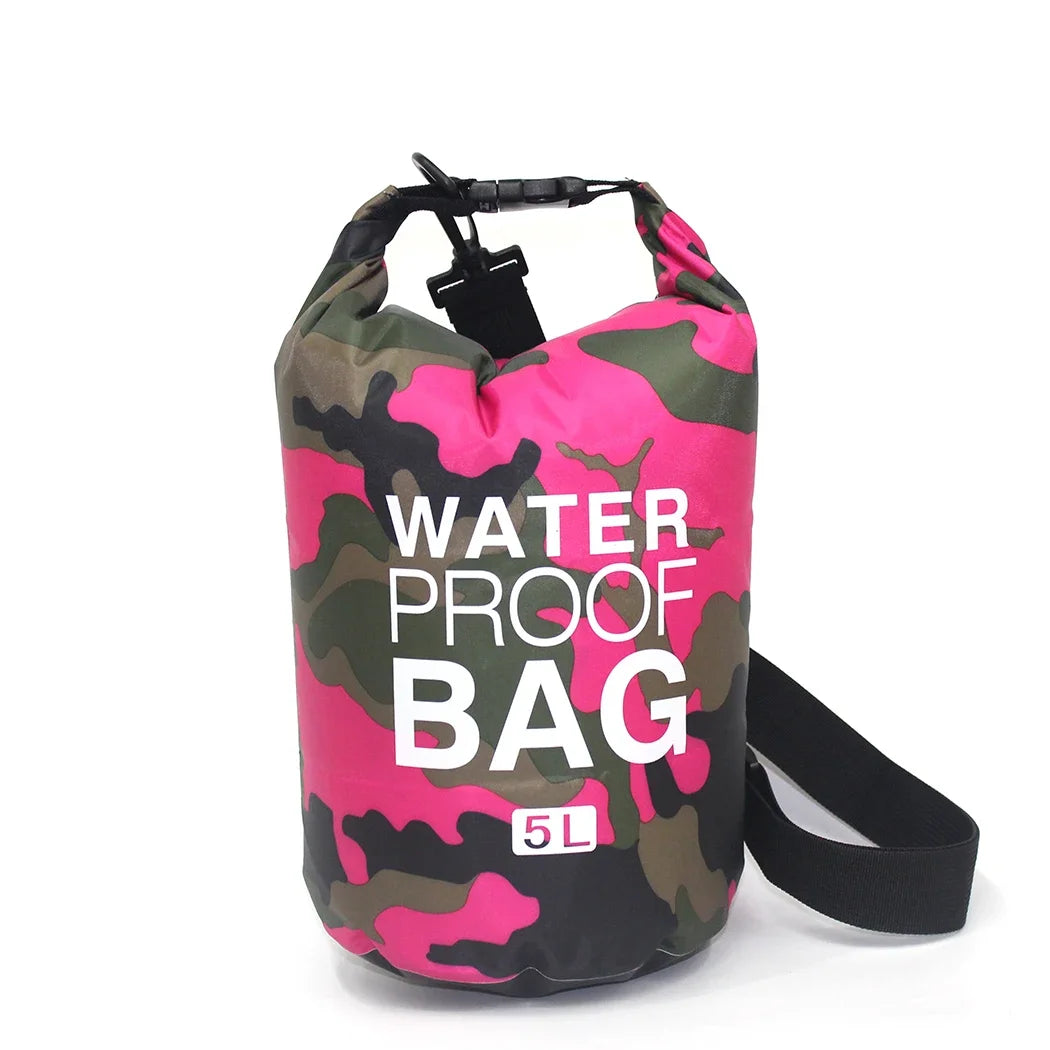 Dry bag waterproof 5L in pink camouflage with shoulder strap