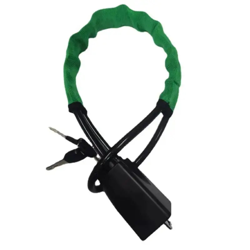Car steering wheel lock with green protective sleeve and two keys