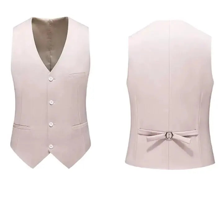 Men's beige vest waistcoat, Simples Market, slim-fit V-neck with back tie belt