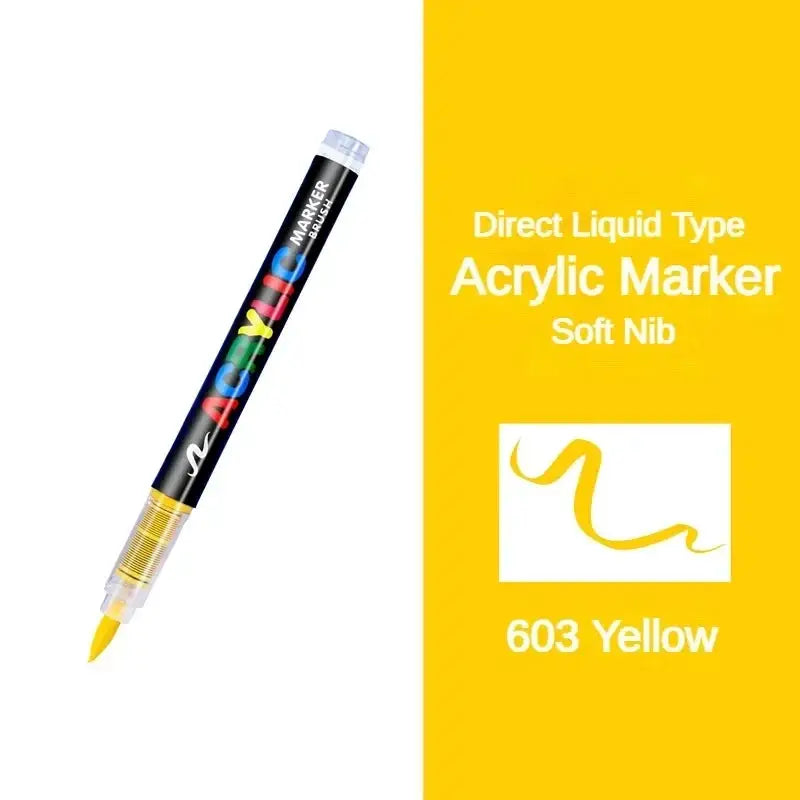 GUANGNA acrylic marker pen, 16-color direct-liquid, black body with yellow nib, Simples Market