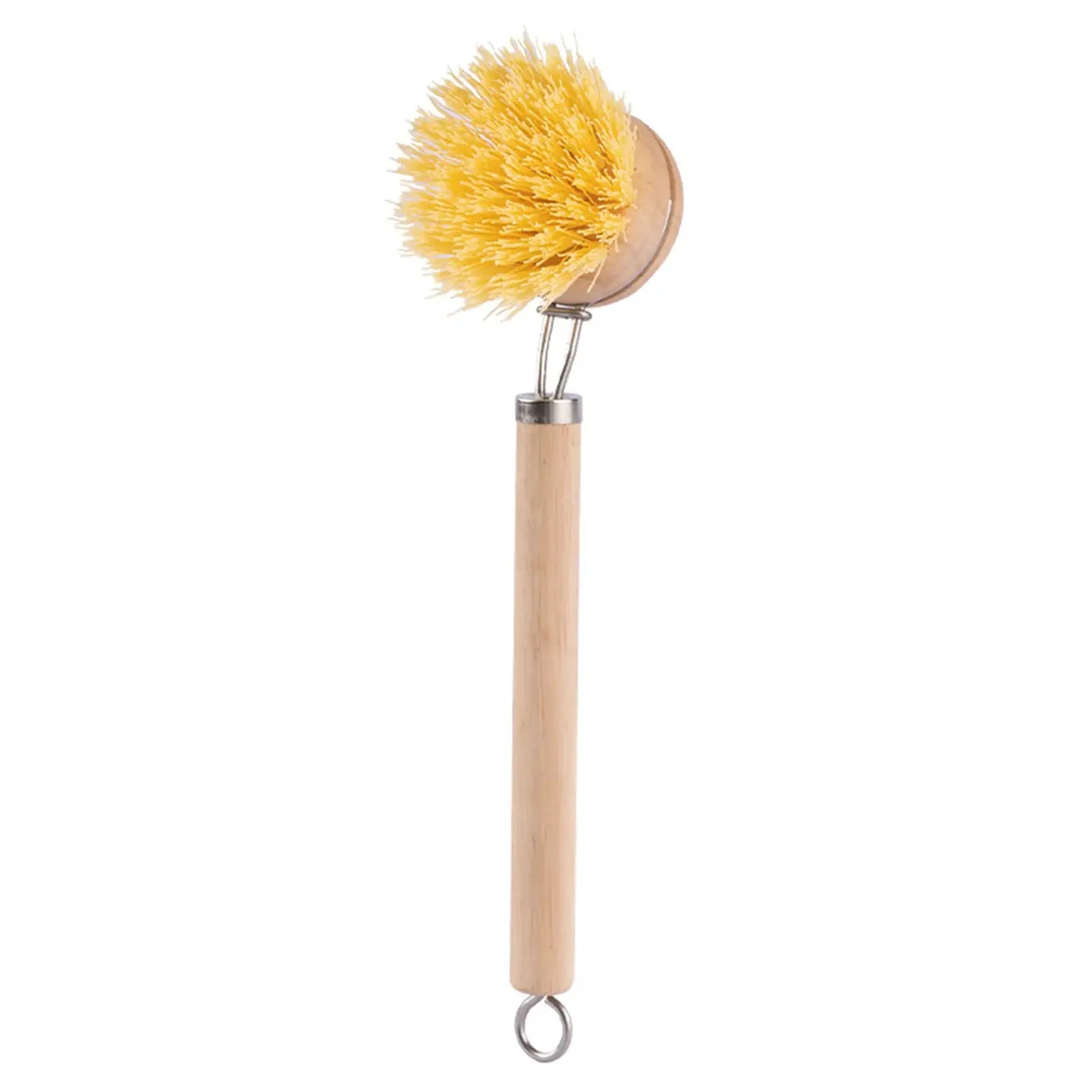 Replaceable dish brush with wooden handle and yellow bristles by Simples Market