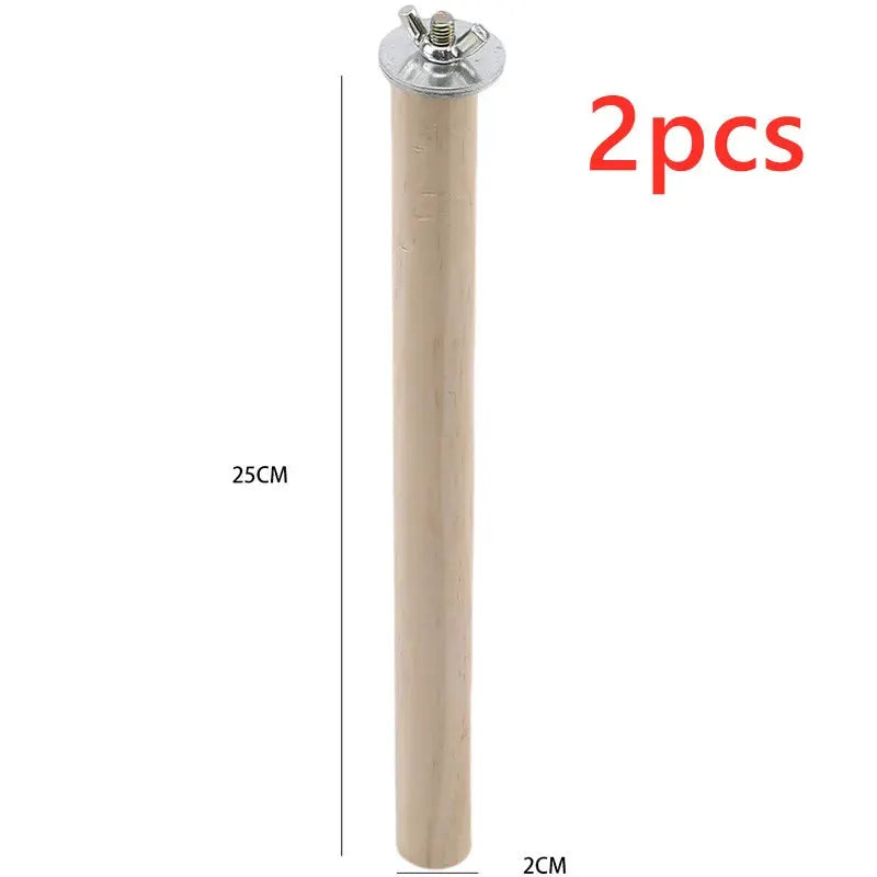 Parrot wood perch stand 2pcs, natural wood, 25cm tall with metal top
