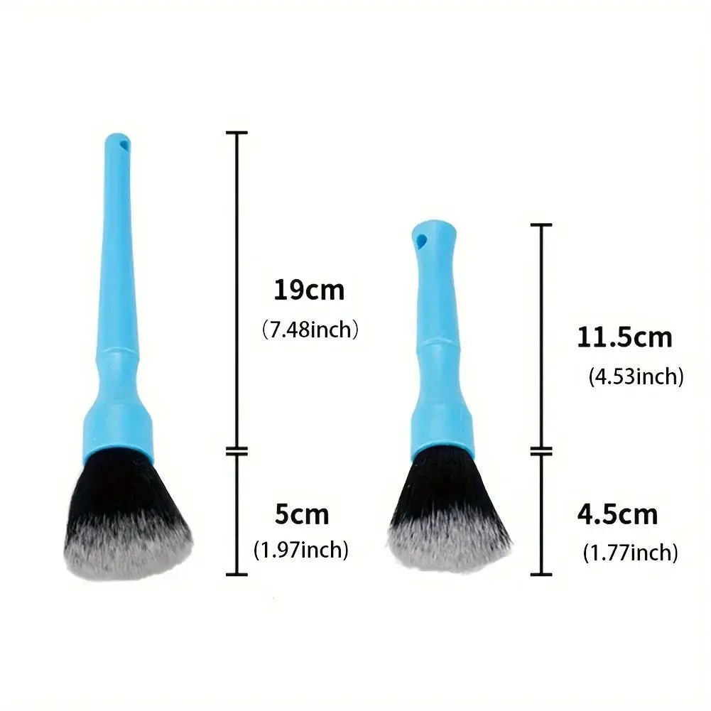 Car detailing brush set with two blue ultra-soft brushes featuring synthetic bristles for interior dusting (2 pcs)