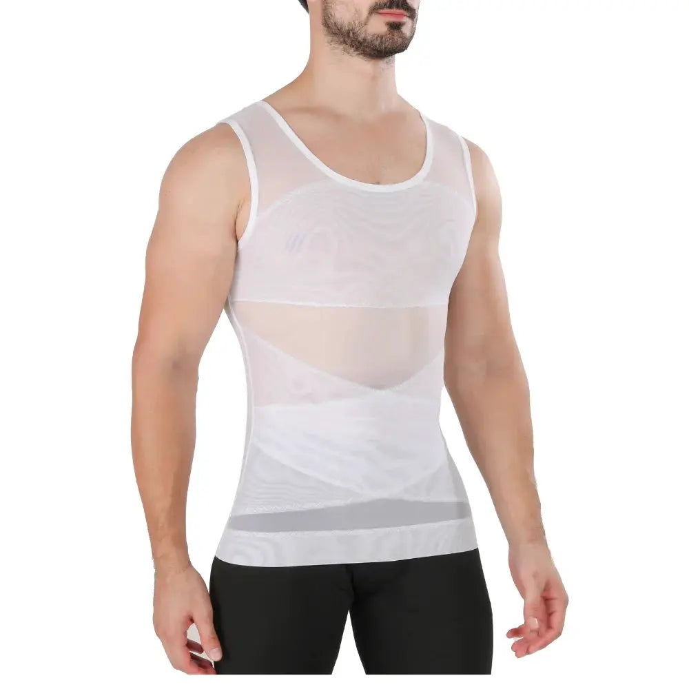 Simples Market men's white chest compression shirt with mesh back panels
