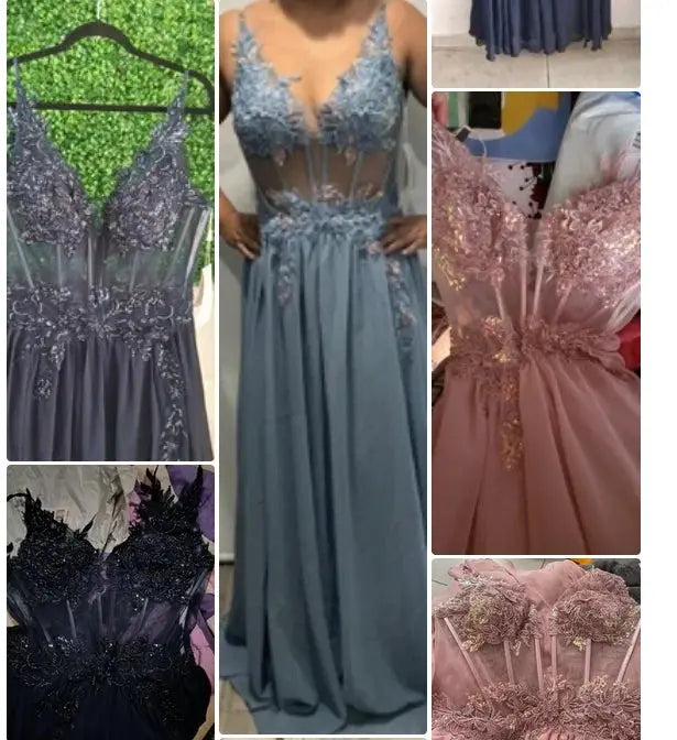 Navy Blue Spaghetti Straps A Line Evening Dress Appliques Prom Gown