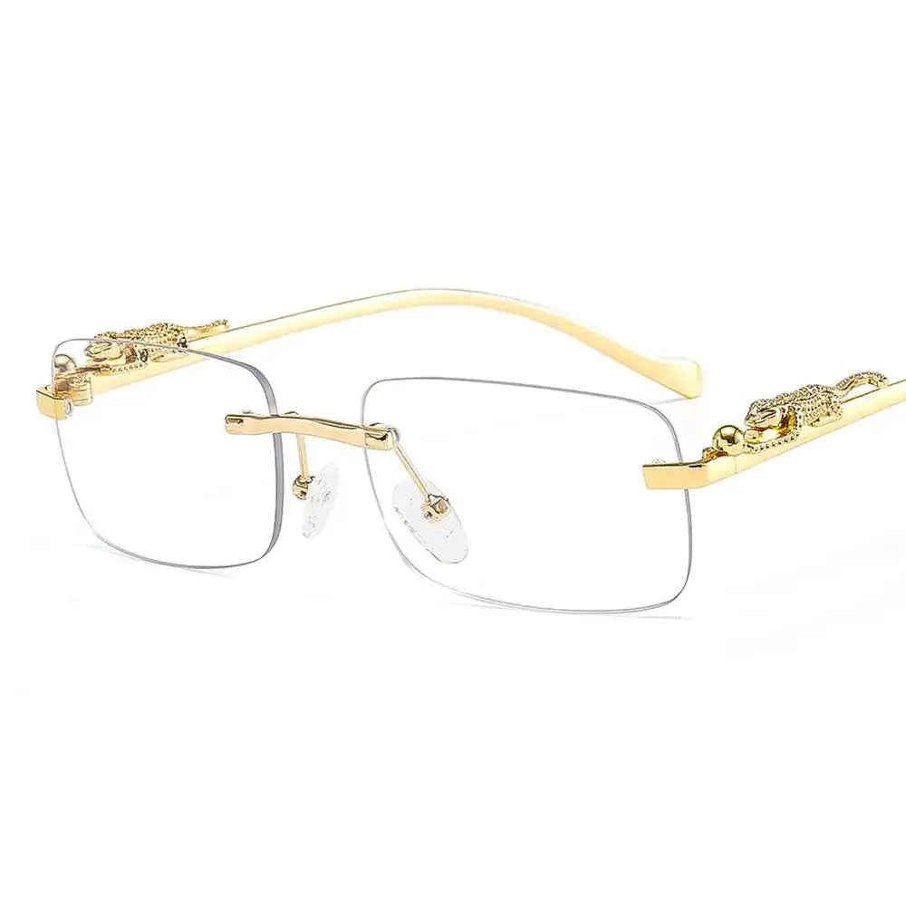 EliteLux Rimless Leopard Head Design Sunglasses Unisex Square Frame With UV Protection For Travel