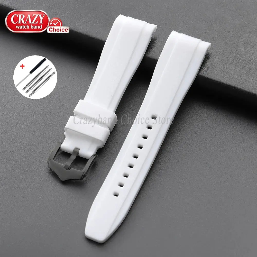 Two white silicone watch straps set, 20/22mm, curved ends with buckle; CrazyBand logo visible