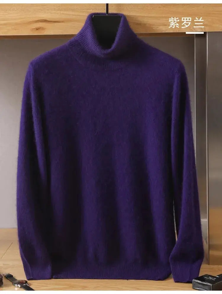 Simples Market men's mink velvet cashmere sweater, purple long-sleeve high-neck pullover