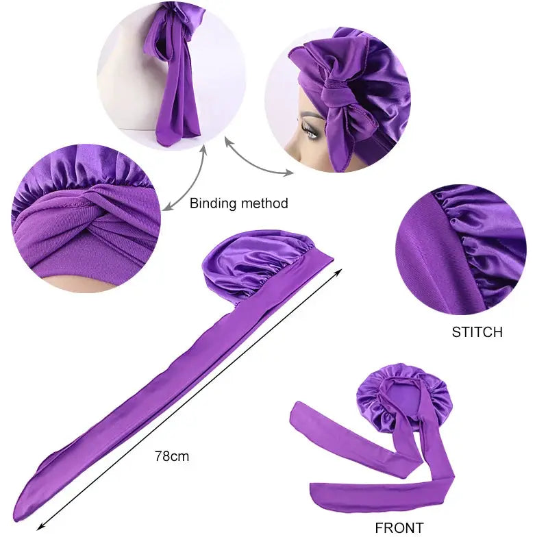 LuxeSatin Satin Sleeping Cap For Women With Wide Band Stretch Head Tie For Secure Nighttime Comfort