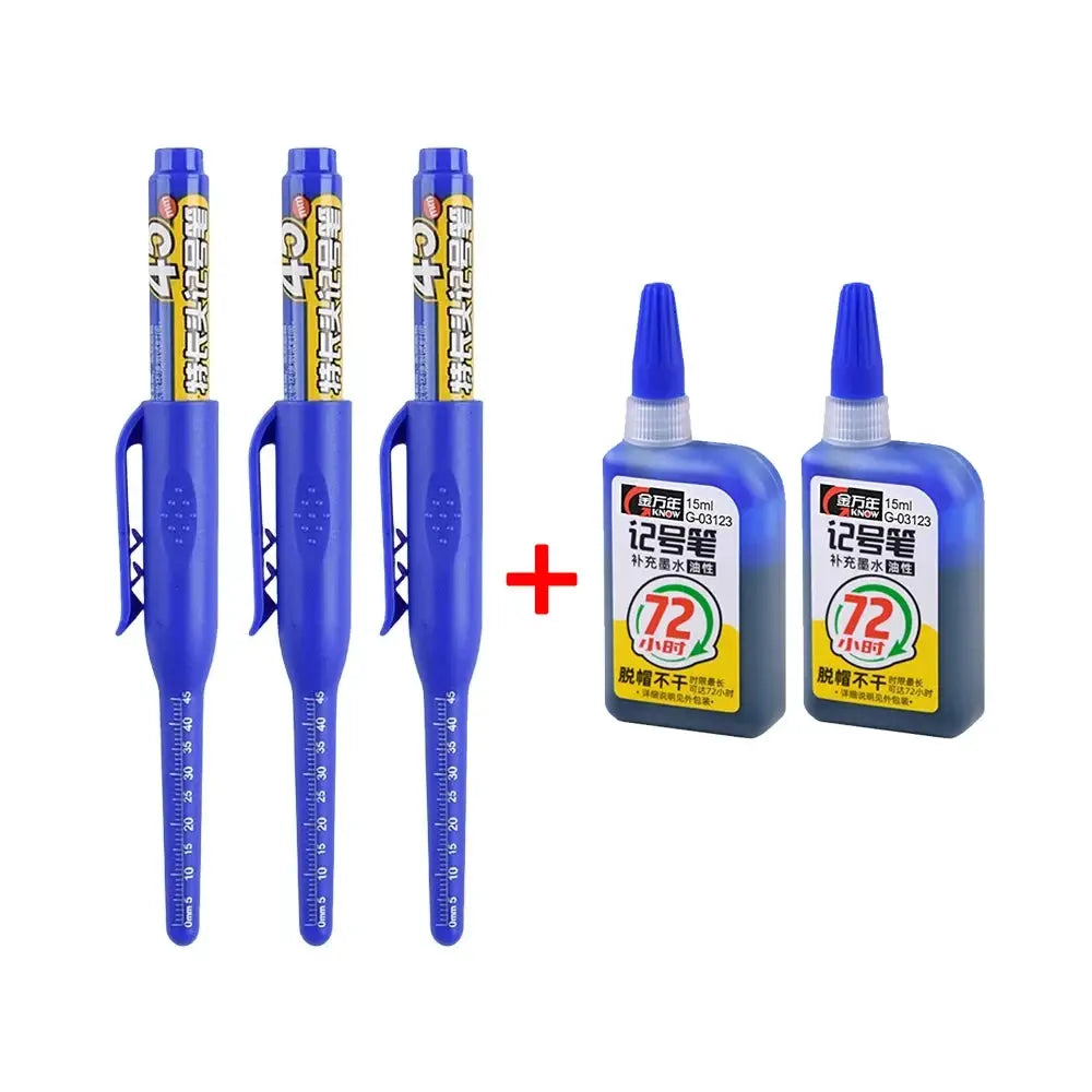 45mm Waterproof Long Head Marker Pen for Deep Hole Marking Tile Carpentry Woodworking Multi Purpose Ink Black Blue Red