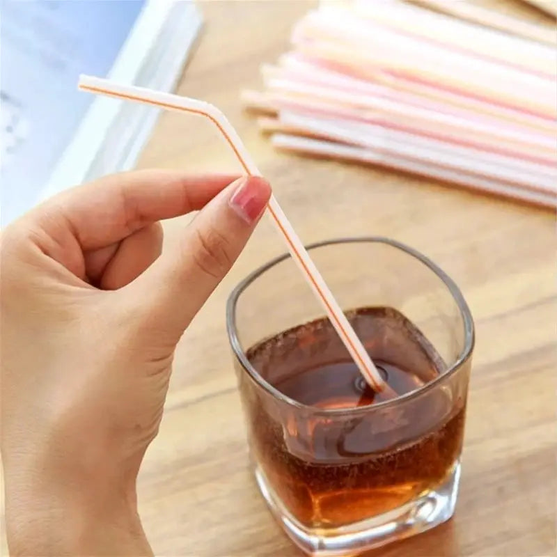 100 Pack Colorful Bendable Plastic Drinking Straws For Milk Tea Bar Party Wedding Kitchen Beverage