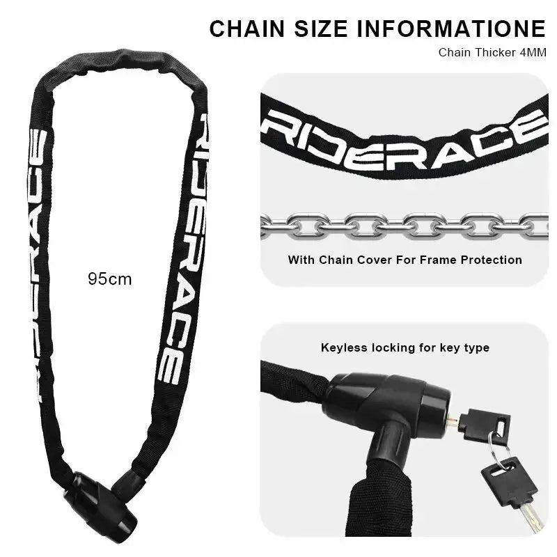 Riderace Bicycle Chain Lock Portable Anti Theft High Security MTB Mountain Bike Lock With Two Keys For Scooter EBike