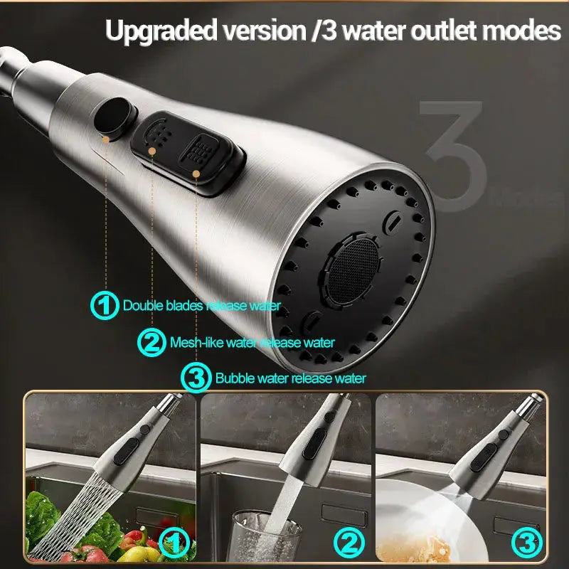 Stainless steel kitchen pull-out faucet with retractable spray head for hot/cold water, Simples Market