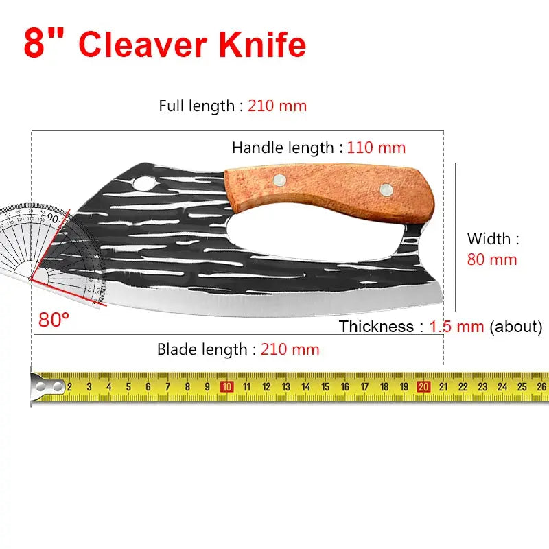 ChefPro Utility Knife Cleaver Stainless Steel Blade With Wooden Handle For Chopping Vegetables And Filleting