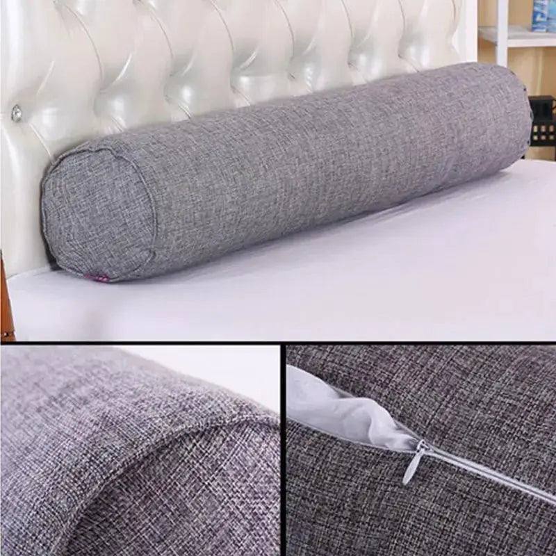 Simples Market cylindrical pillow cover, gray cotton-linen bolster for sofa decor with zipper closure