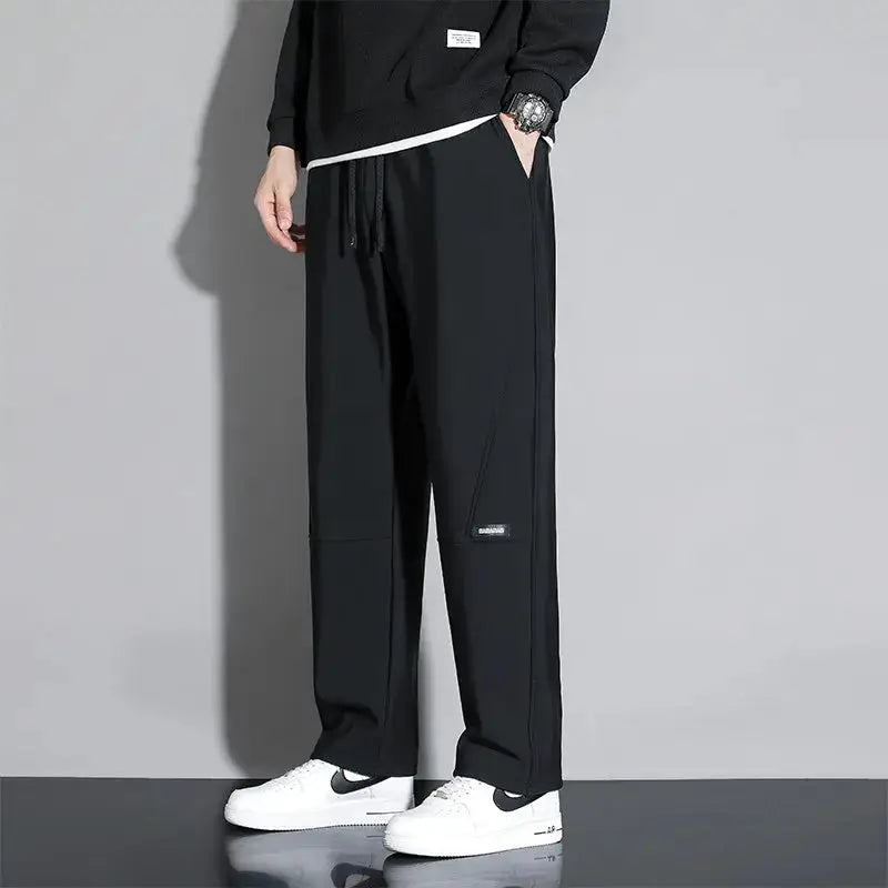 10XL men's casual straight loose pants by Simples Market, black with elastic waist and quick-dry fabric