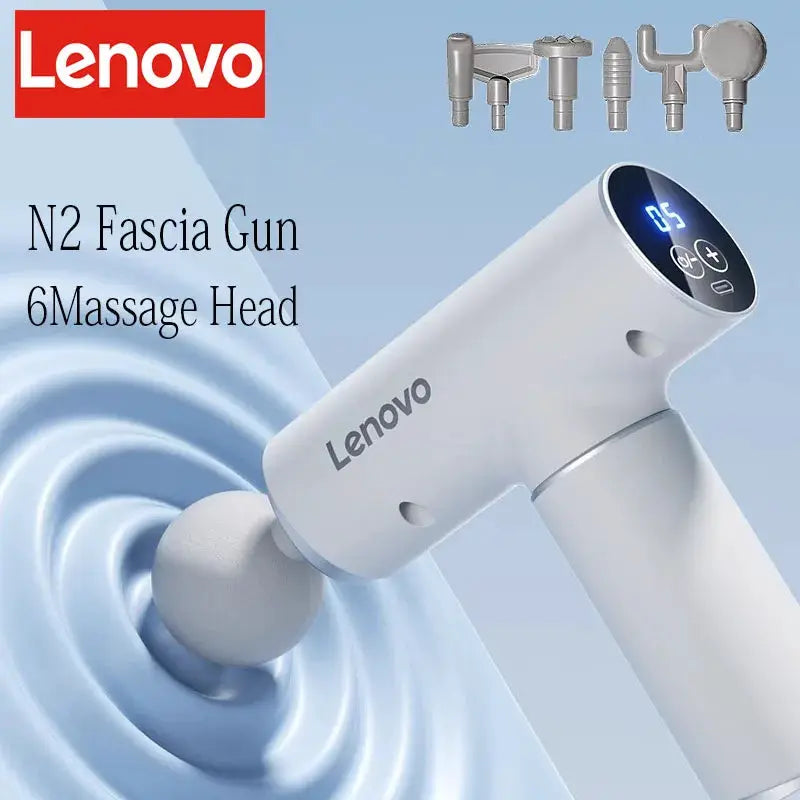 Lenovo fascia gun N2/N3 massager with 6 heads, LED touch screen, white handheld device