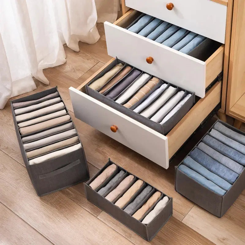 Simples Market wardrobe fabric storage organizers; gray, beige and blue 6-piece set for drawers and shelves