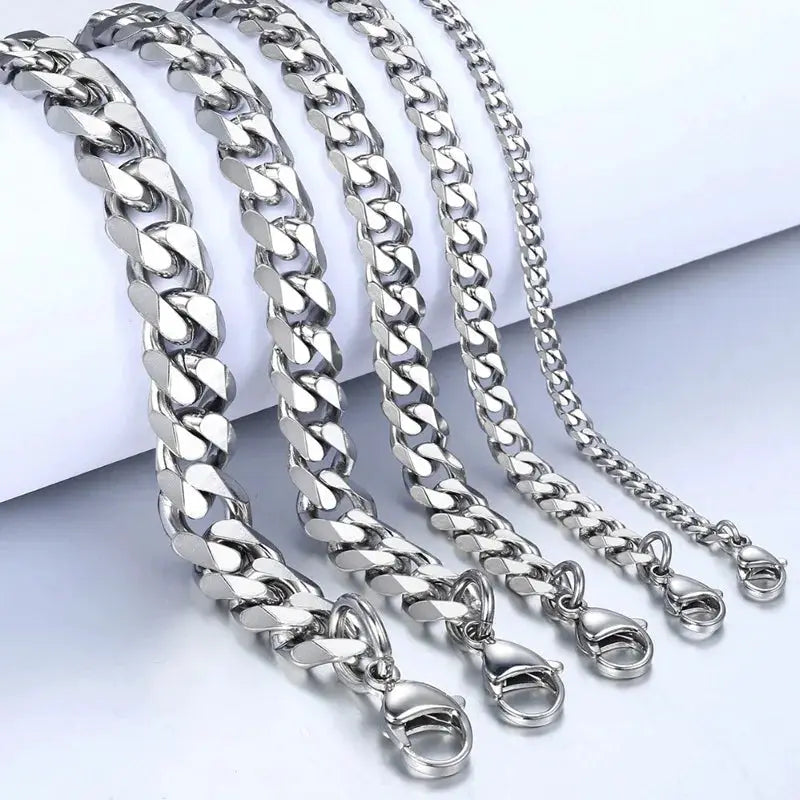 Stainless Steel Cuban Chain Bracelet For Men And Women 3mm 5mm 7mm 9mm Wide Durable Jewelry Gift