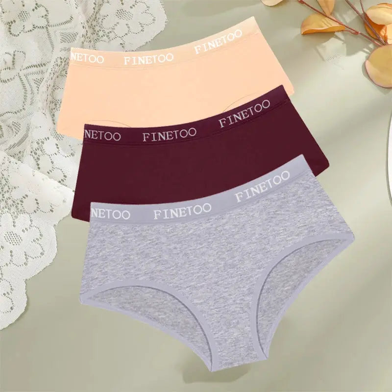 FINETOO 3-pack women's cotton briefs in peach, burgundy, and heather gray