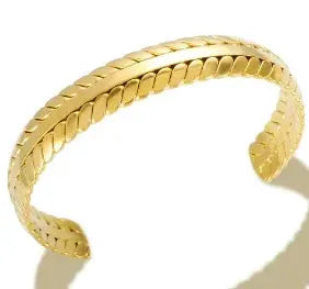Geometric Stainless Steel Cuff Bracelet For Women With Adjustable Fit And Gold Color Plating
