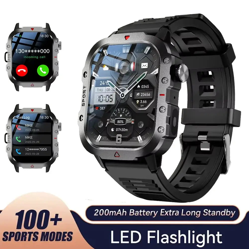 LAXASFIT Rugged Military Outdoor Smartwatch With 2.01 Inch HD Touch Screen And Voice Bluetooth Calling