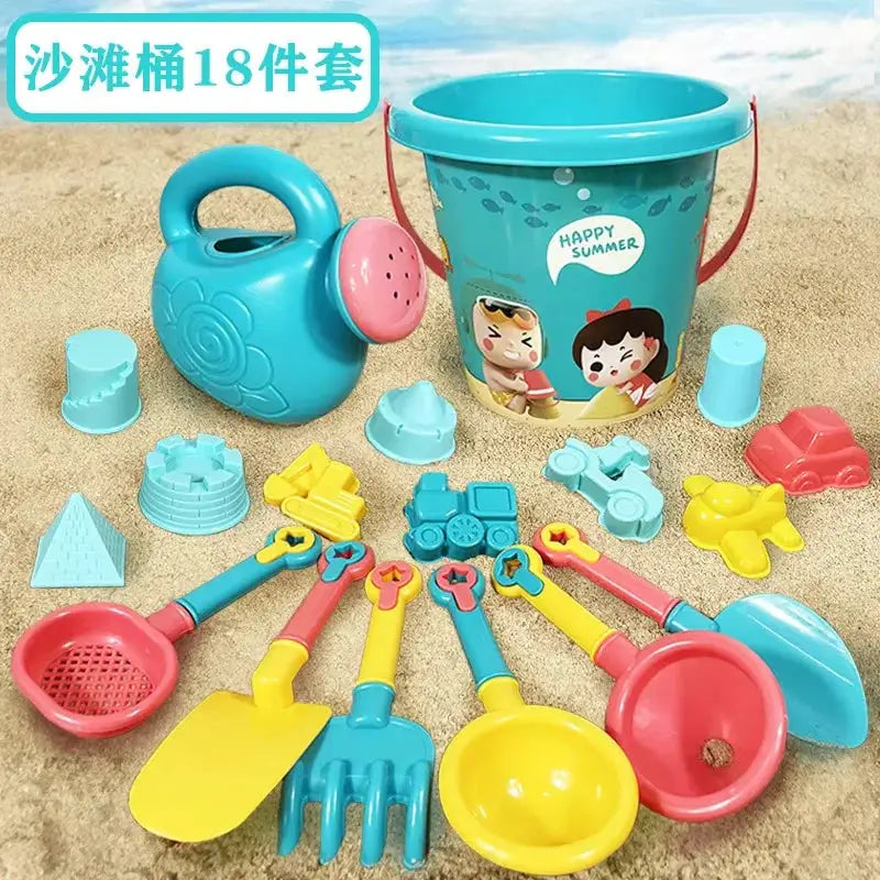 18 Piece Summer Beach Toy Set For Kids With Sand Shovels Plastic Bucket Watering Bottle And Beach Water Games