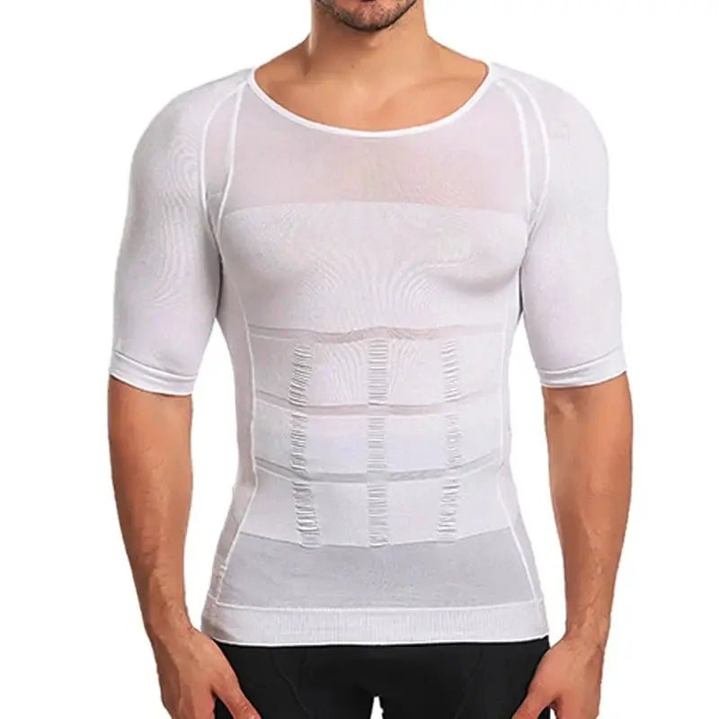 Men's tummy-control girdle by Simples Market; white slimming body shaper with abdominal binder panels