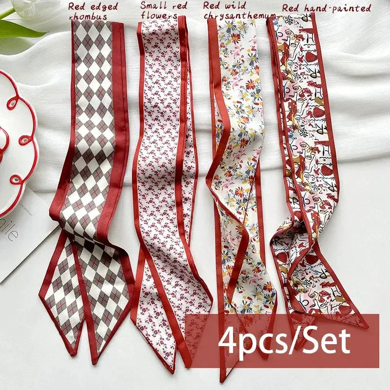 SilkSerene 4 Piece Silk Satin Scarf Set For Women Lightweight Polyester Scarves Luxurious Versatile Wraps