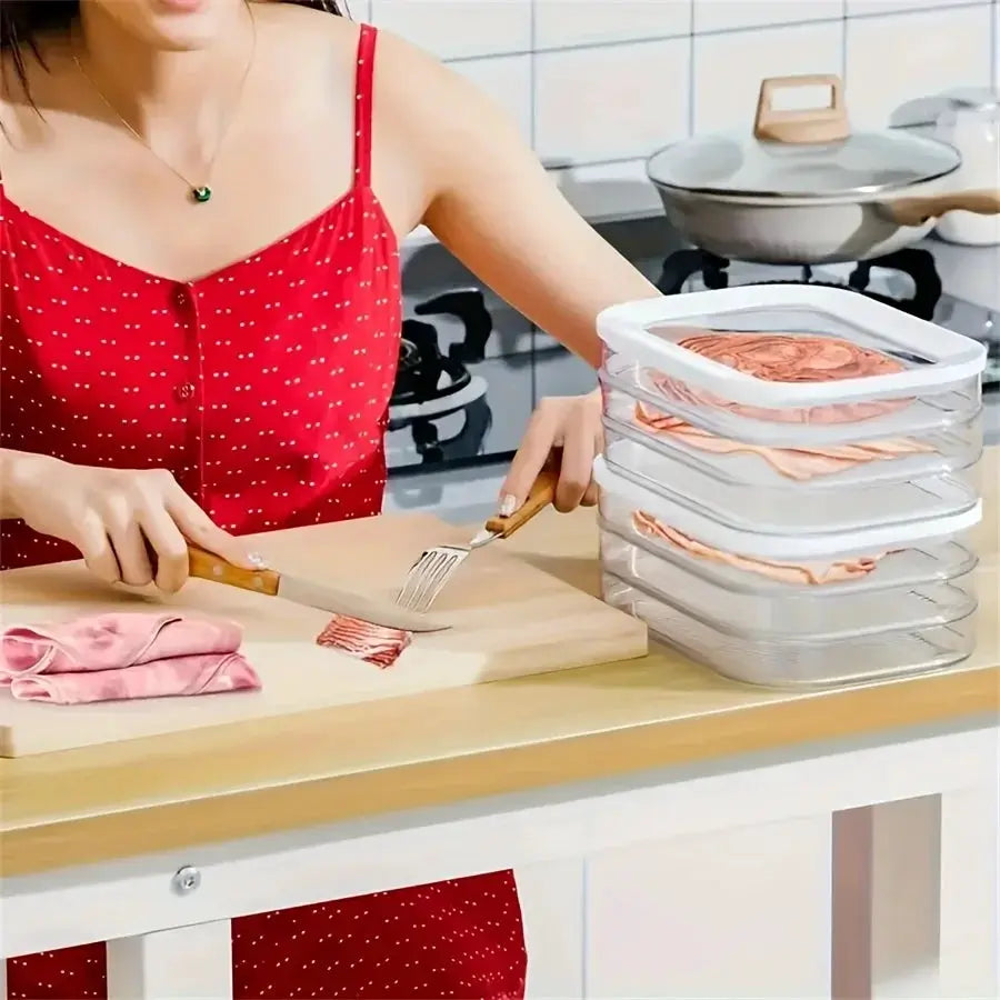 Stackable Meat Storage Container for Fridge with Clear Lid for Deli Meat Bacon Cheese and Meal Prep