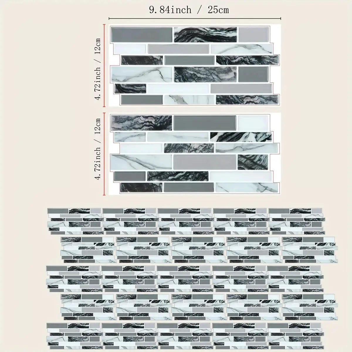 Simples Market 25pcs marble pattern 3D kitchen tile stickers, waterproof and oilproof, self-adhesive, gray marble mosaic.